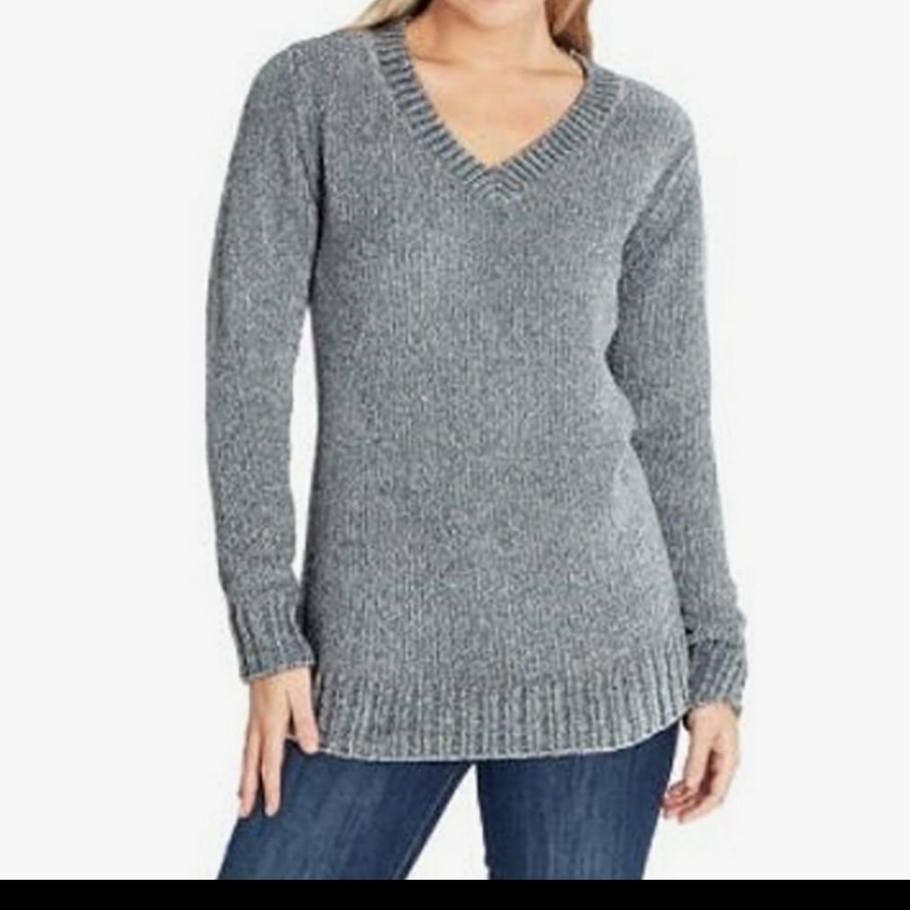 Orvis Chenille V-Neck Sweater, Color Gray Size S - Picture 1 of 15